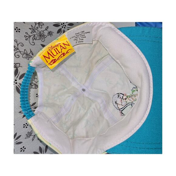 Vintage Disney Mulan 90s Youth Hat Teal Brim Bamboo Print - Picture 10 of 16